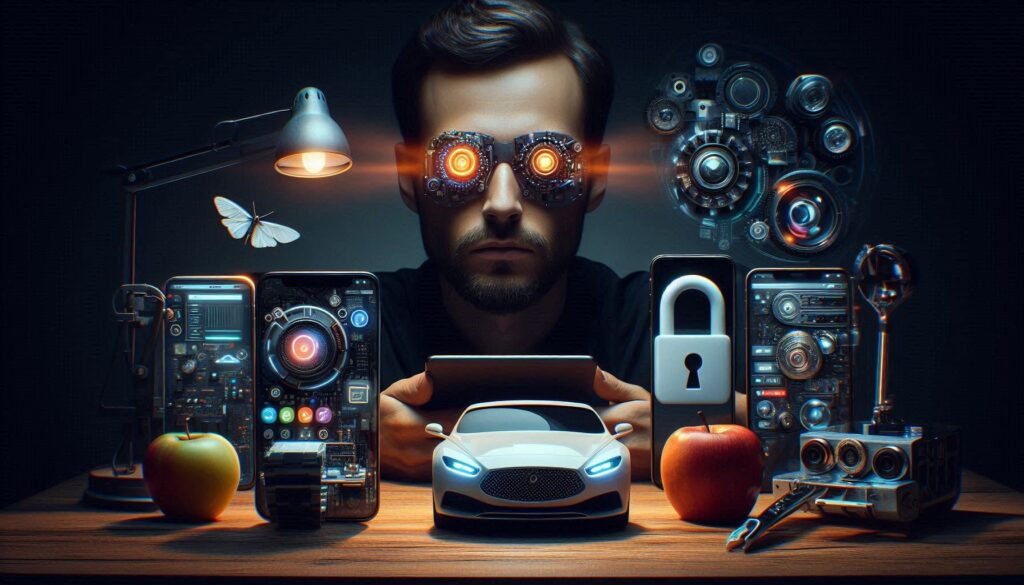 Gere uma imagem de capa de 1200x628 sobre o tema A Guerra Silenciosa Como Google Apple e Amazon E